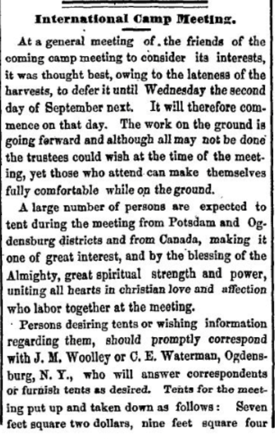 Methodist Camp Meeting at Morristown, NY