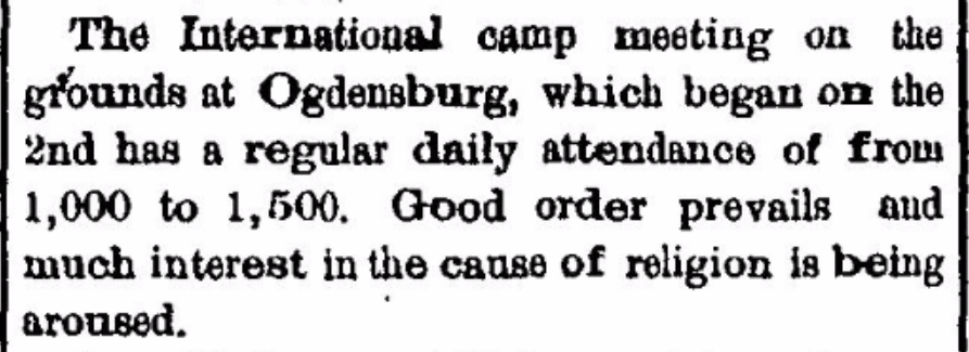 Methodist Camp Meeting at International Camp Ground near Morristown, NY